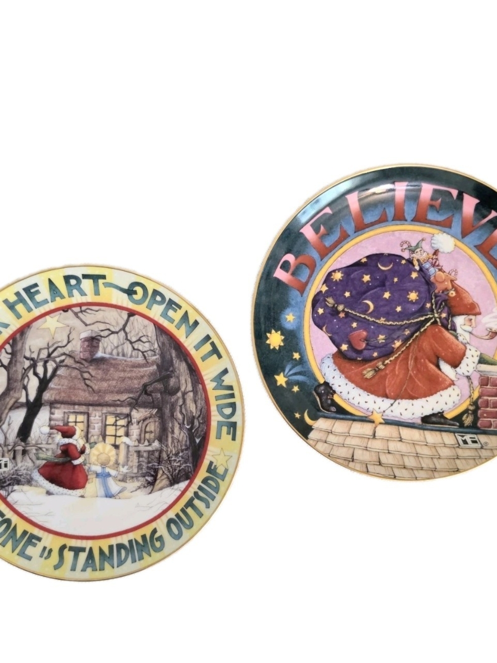 Mary Engelbreit Christmas Wall Plates Believe Heart 1994 Danbury Mint Santa